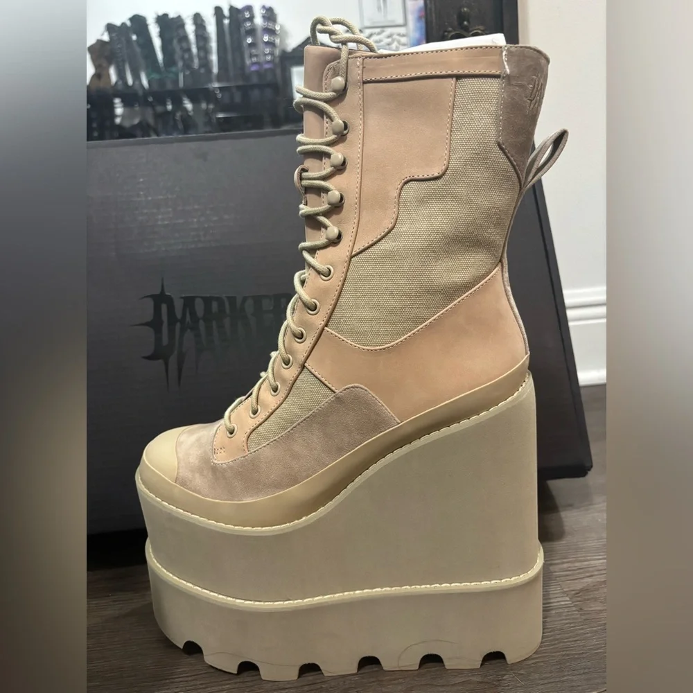 NIB Dolls Kill / Darker Wavs Atmosphere Double Stack Field Girl Traitor Boots